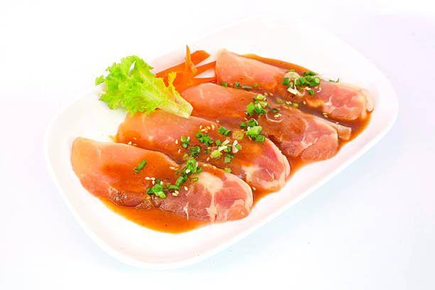 istock Fresh slices of chicken isoloate on white background 470978192