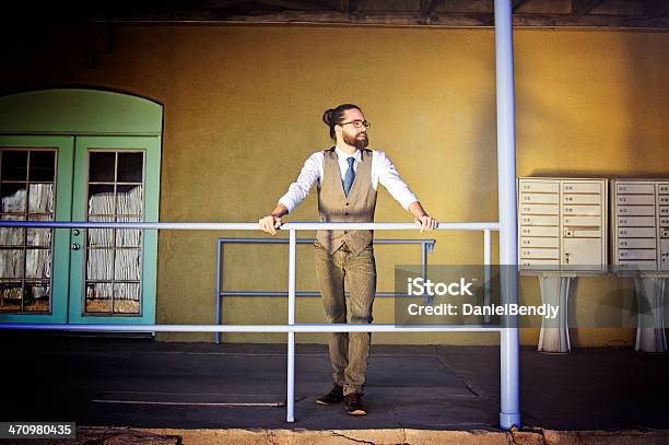 Bearded Man Standing In Front Of His Business Stock Photo - Download Image Now - Adult, Adults Only, Art Museum