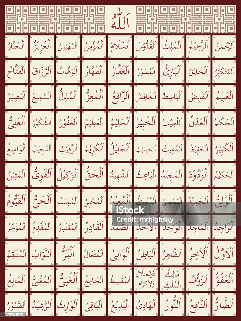99 Names Of Allah In Islam Stock Illustration - Download Image Now - Allah,  Islam, Arabic Script - iStock