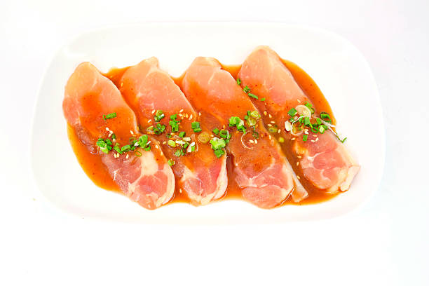 istock Fresh slices of chicken isoloate on white background 470983854