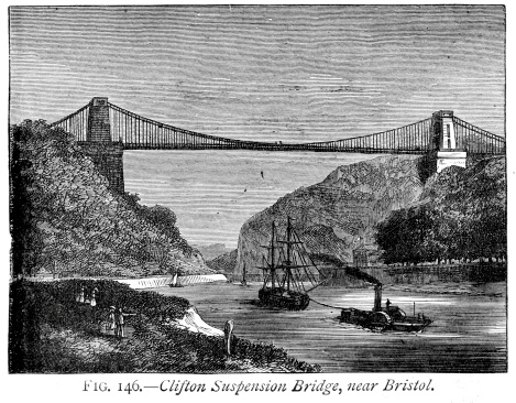 Vintage engraving of the Clifton Suspension Bridge, Bristol. 1884