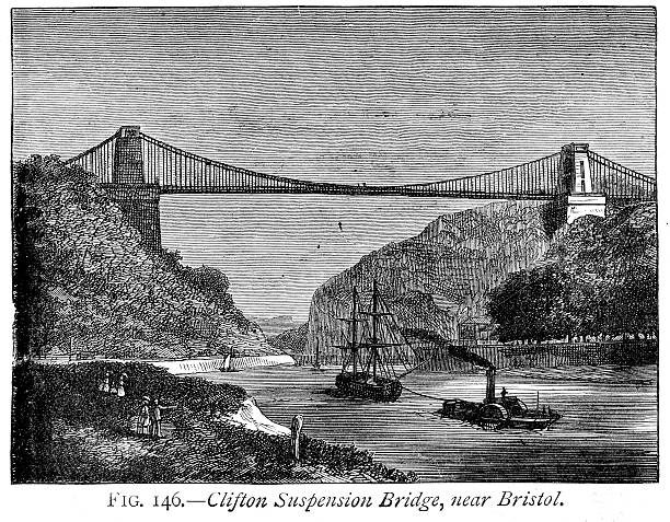 Clifton Suspension Bridge, Bristol Vintage engraving of the Clifton Suspension Bridge, Bristol. 1884 clifton stock illustrations
