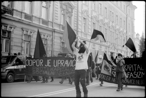 1th may 2002, Ljubljana, Slovenia, anti globalist and anti nato demonstrations. the signs says 