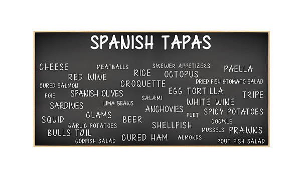 spanische tapas schreibtafel - beer food paella clam stock-fotos und bilder