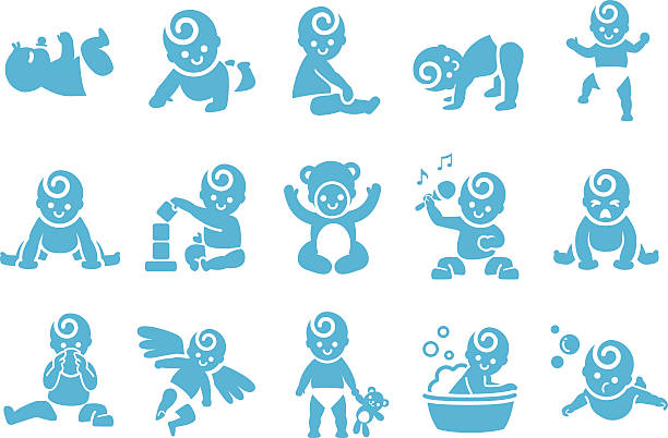 bildbanksillustrationer, clip art samt tecknat material och ikoner med stock vector illustration: kid icons - baby swim under water