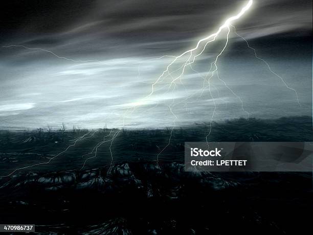 Stürmischen Ozean Mit Blitz Stockfoto und mehr Bilder von Dunkel - Dunkel, Elektrizität, Fotografie