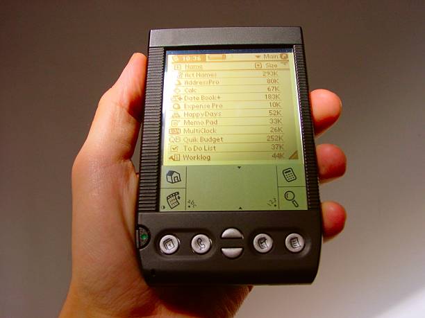 Handheld Hand holding a PDA (Personal Digital Assistant) more specifically a HandSpring Visor. Similar to  <a href="http://www.istockphoto.com/file_closeup.php?id=77648">this image</a> but now the palm is hold right up, so the screen can be used to display your custom text. tungsten image stock pictures, royalty-free photos & images