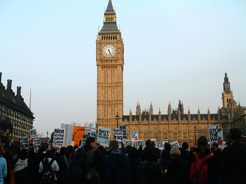 Anti war protest outside parliament in Westminster London
