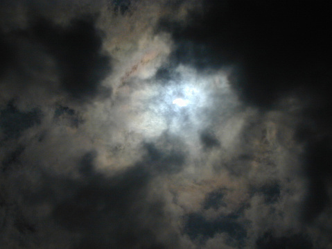 The image is of an eclipse however looks more like the sun breaking through storm clouds