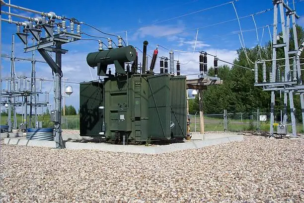 Power grid at Hydro Dam in Alberta Canada.