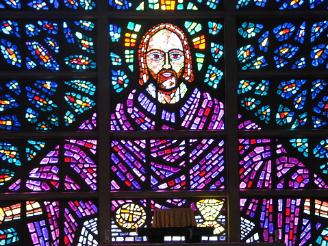 portion of stained glass window of Jesus at http://www.buckfast.org.uk/Stained.htm/] Buckfast Abbey