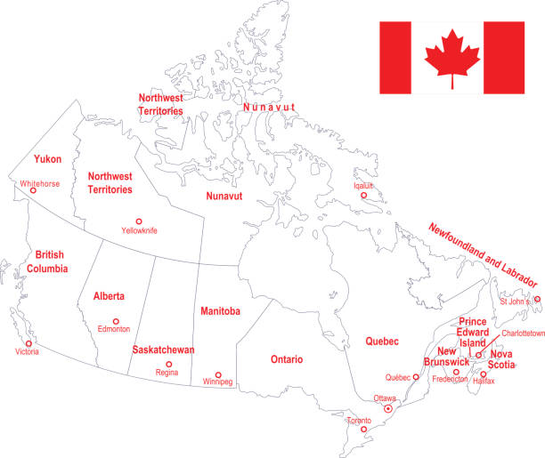 ilustraciones, imágenes clip art, dibujos animados e iconos de stock de canadá bandera y mapa de contorno - saskatchewan province canada flag