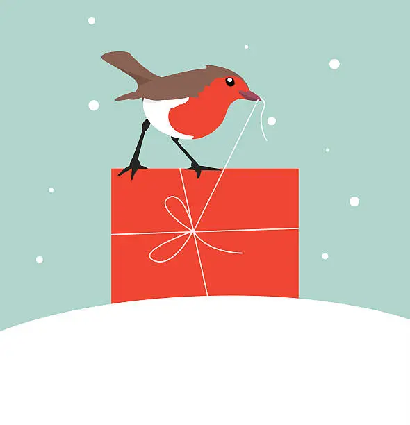 Vector illustration of Robin with Christmas Gift