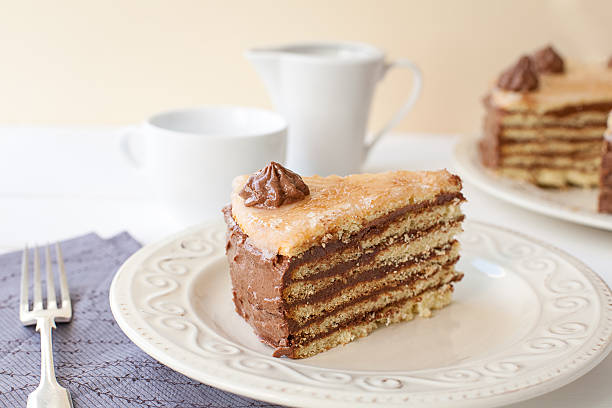 istock Piece of layered cake (Dobosh Hungarian cake) 470996432