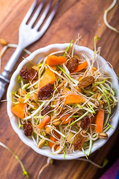 Fresh lentil and wheat sprouts salad