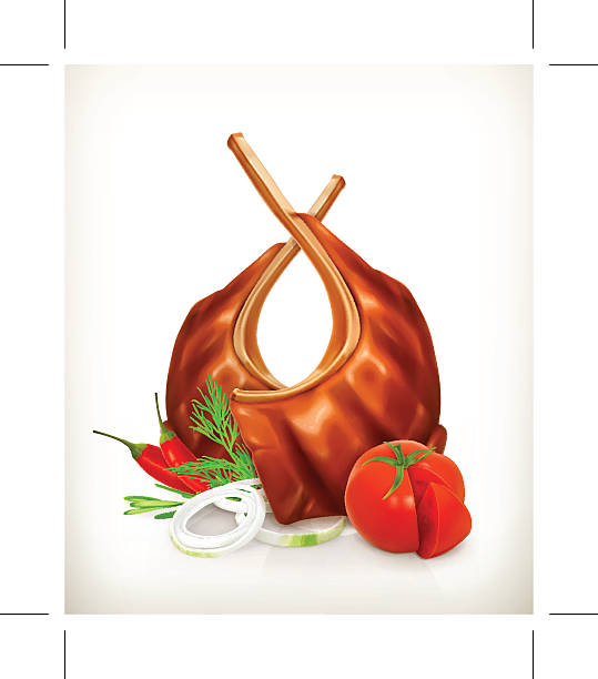 구운 고기, 립, 채소, 벡터 아이콘크기 - rack of lamb stock illustrations