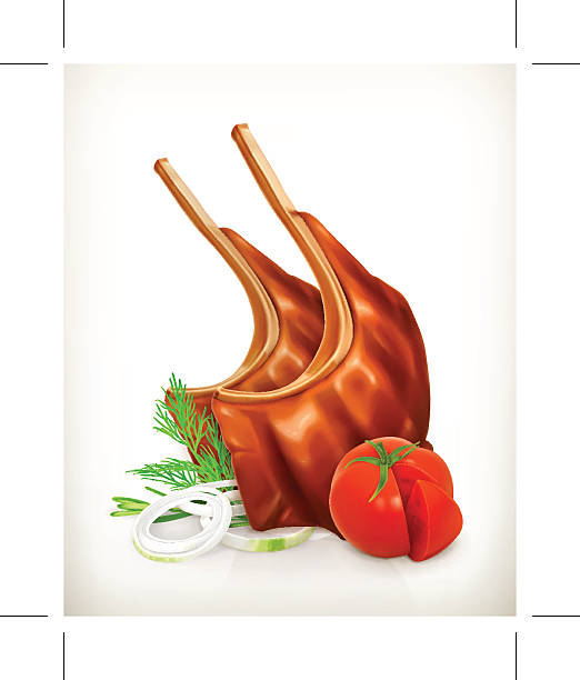 구운 고기, 립, 채소, 벡터 아이콘크기 - rack of lamb stock illustrations