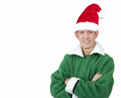 Man dresses in elf costume...i photoshopped a santa hat on him and \