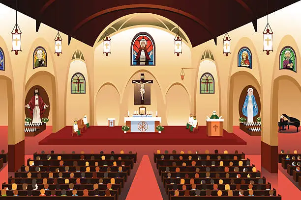 Vector illustration of Pastor giving a sermon at a church