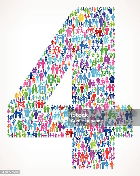 Number Four On Vector Family Pattern Background Stock Illustration - Download Image Now - 2015, Communication, Community