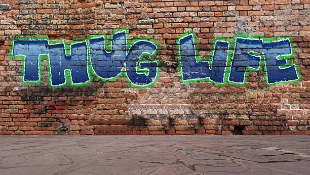 istock Thug life graffiti on a brick wall street scene 470997946