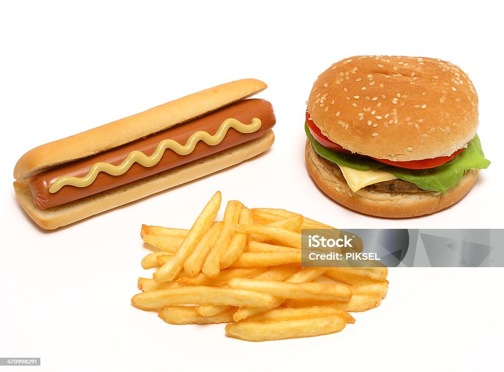 Гамбургер, Хот-дог и картофель фри - Стоковые фото Белый фон роялти-фри