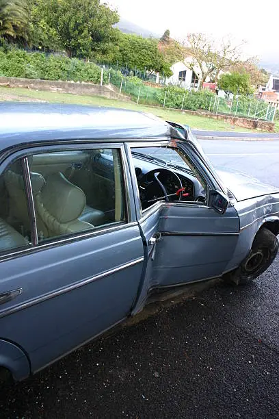 Car in Capetown, after a crash to a pile.