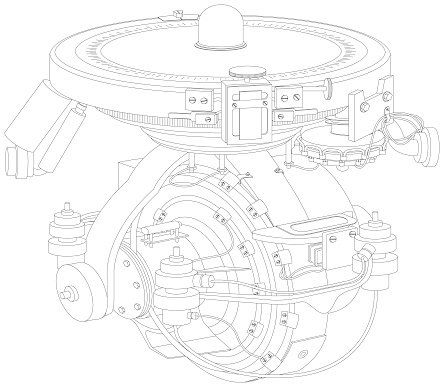 line art drawing of a nuatical gyro compass