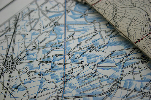 The Slave Coast of West Africa on an old 1810's map. The Slave Coast is a historical name formerly used for parts of coastal West Africa along the Bight of Benin. Selective focus and Canon EOS 5D Mark II with MP-E 65mm macro lens.