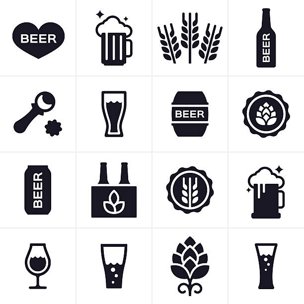 ilustrações, clipart, desenhos animados e ícones de cerveja e símbolos e ícones de fermentação de cerveja - cans toast