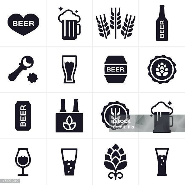 Beer And Beer Brewing Icons And Symbols Stock Illustration - Download Image Now - Beer - Alcohol, Icon Symbol, Hops Crop