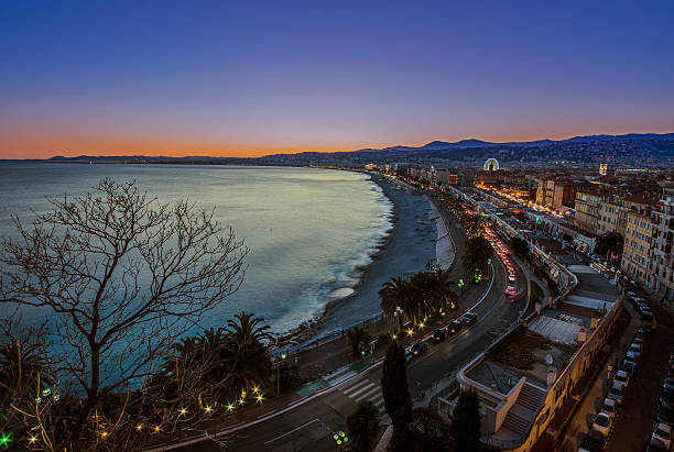 City of Nice Sunset on the Promenade des anglais in Nice french currency photos stock pictures, royalty-free photos & images