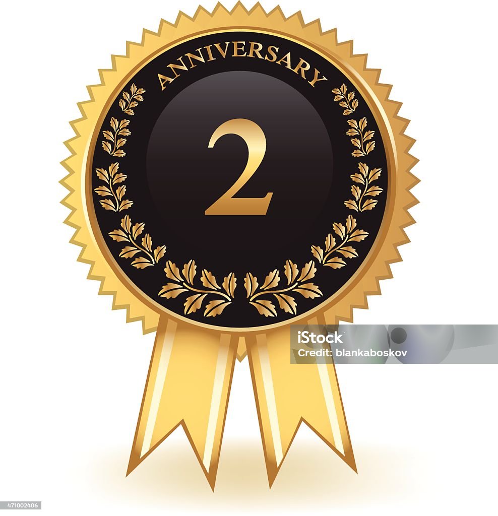 Two Year Anniversary Golden ornate celebratory two year anniversary badge. 2015 stock vector