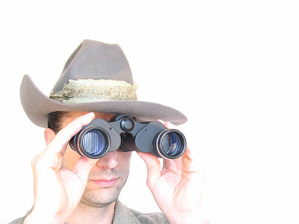 istock Caucasian Man with Australian Digger, Slouch Hat and Black Binoculars 471003123