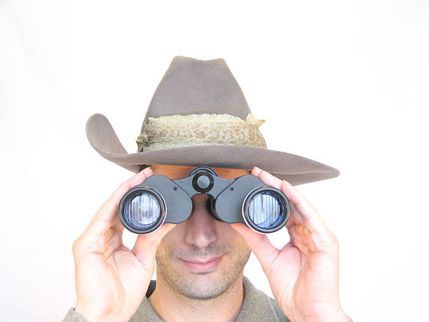 istock Smiling Man with Australian Digger, Slouch Hat and Black Binoculars 471003127