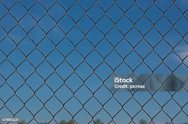 Chain Link Fence Blue Sky Stock Photo - Download Image Now - Agricultural Field, Backgrounds, Blue