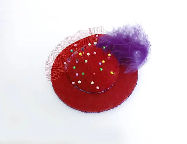redhat pincushion with colorful pinheads