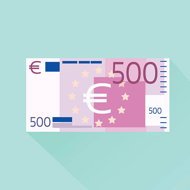 Euro Banknote Flat Design with Shadow 500 Euro Banknote Flat Design with Shadow Vector Illustration banknote euro close up stock illustrations