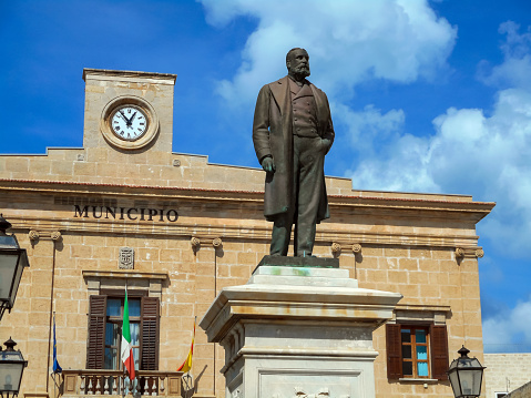 Ignazio Florio monument near the City Hall on the Piazza Europa in Favignana, Sicily