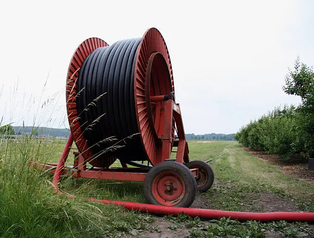 Close up of big wheel of irrigation machine.