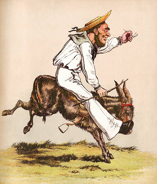 A British Royal Navy sailor - a ‘jolly Jack Tar’ - trying to ride a cantankerous donkey whilst smoking his pipe. From “Army and Navy Drolleries” by ‘Captain Seccombe’; published by Frederick Warne and Co., London, c1875-6.