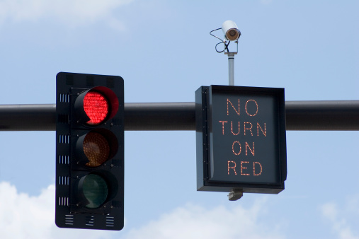 Red traffic light with \