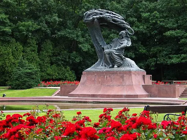 Frederic Chopin Monument in Warsaw, Poland. Situated in the Lazienki park complex. Unveiled in 1926, destroyed during WWII, reconstructed in 1958.