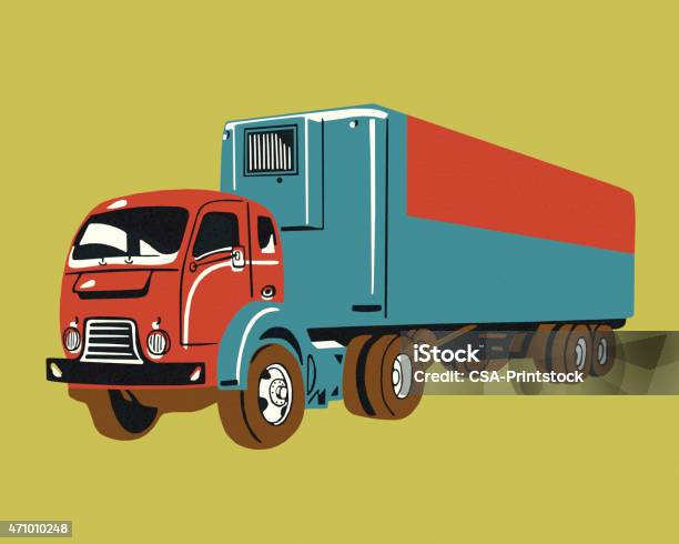 Vintage Semi Truck Stock Illustration - Download Image Now - 2015, Cargo Container, Colored Background