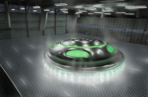 This is a whimsical image of a top secret ufo in an imaginary 