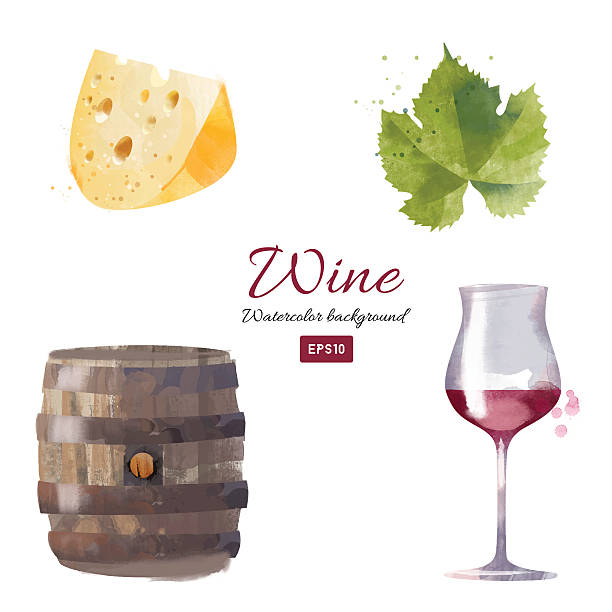 illustrations, cliparts, dessins animés et icônes de ensemble de fond aquarelle vecteur vin - wineglass illustration and painting isolated on white clipping path