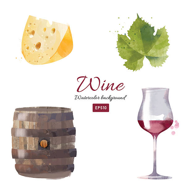 wodne wektor wino zestaw tła - cheese wine white background grape stock illustrations