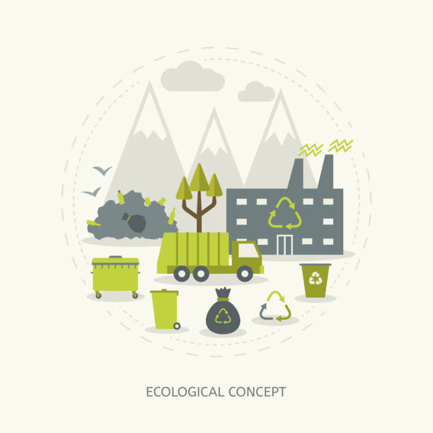 ecologic koncepcja w stylu płaski - samochód ciężarowy do wywozu śmieci stock illustrations