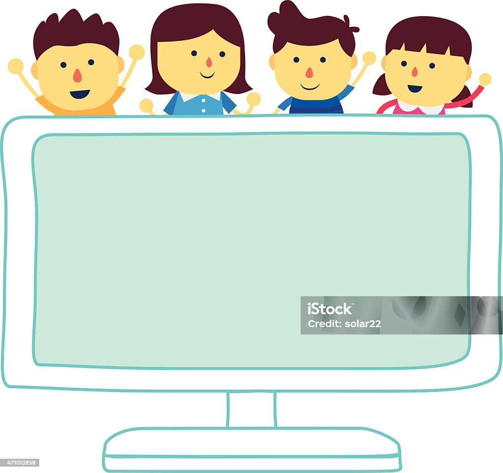 Computer Screen Layout Kids Kids Group Is Happy Over Computer Screen Stock Illustration - Download ...