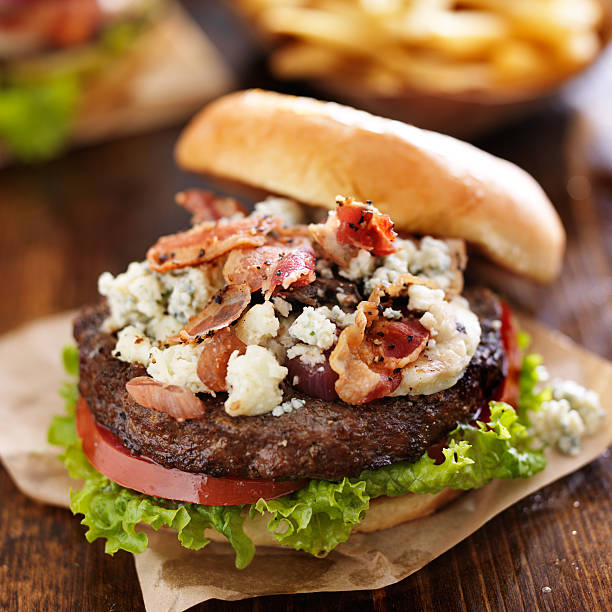 istock gourmet bleu cheese and bacon hamburger 471014356